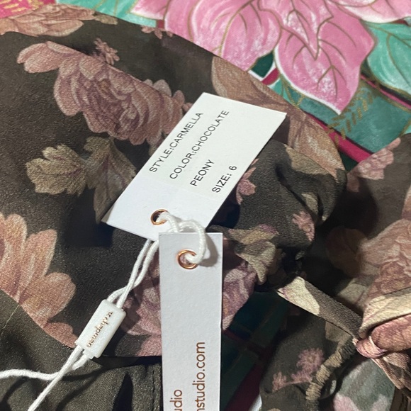 V Chapman Carmella Dress In Chocolate Peony Floral Maxi Gown‎ Corset Size 6 - Picture 6 of 7